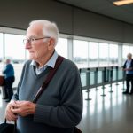 British man at airport, going to Asia