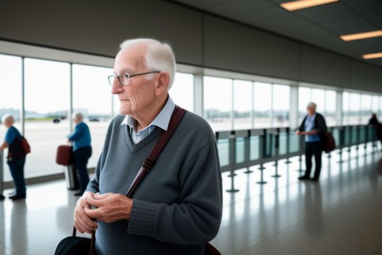 British man at airport, going to Asia